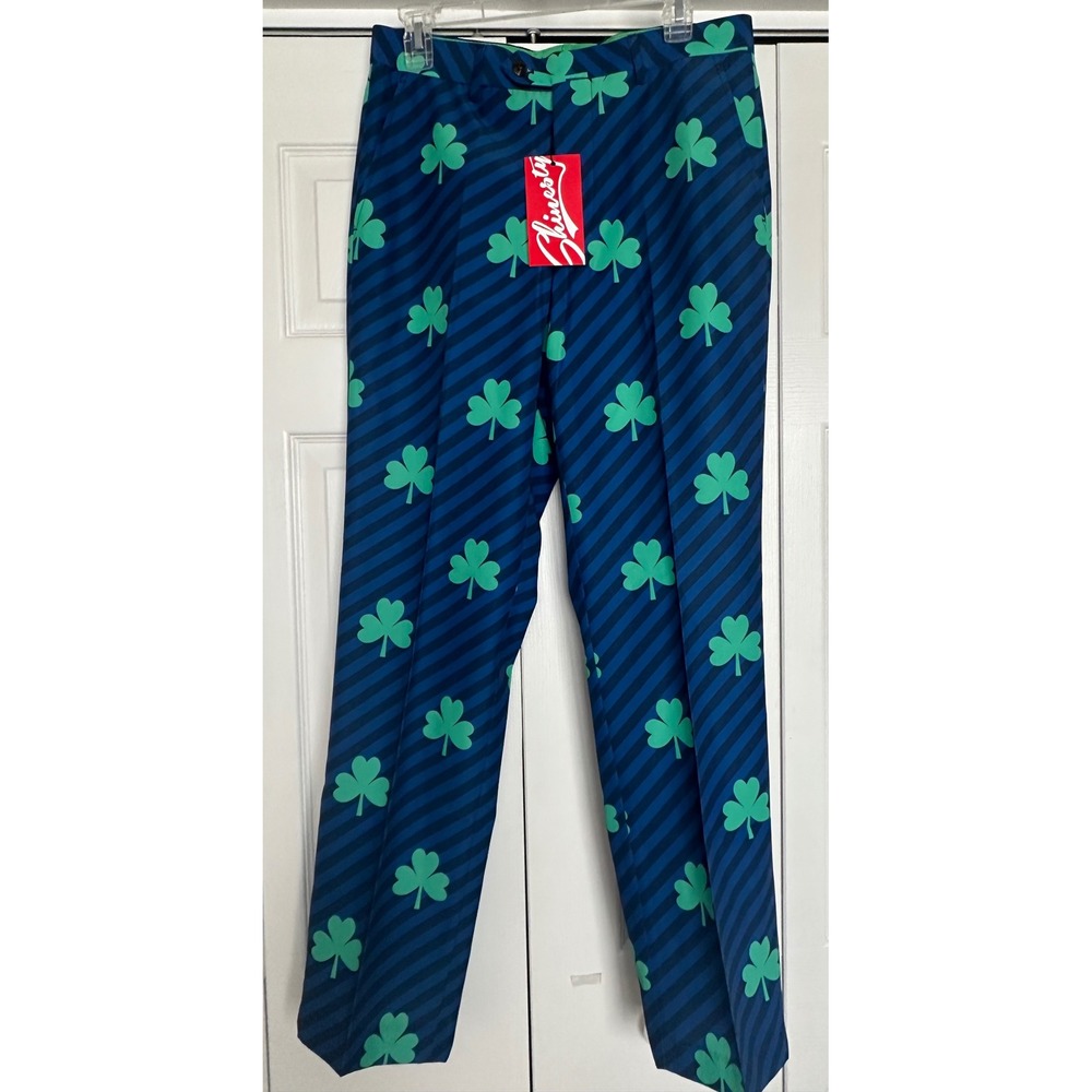 NWT Shinesty Shamrocks Striped Golf‎ Dress Pants 31x32 St Patricks Day Party